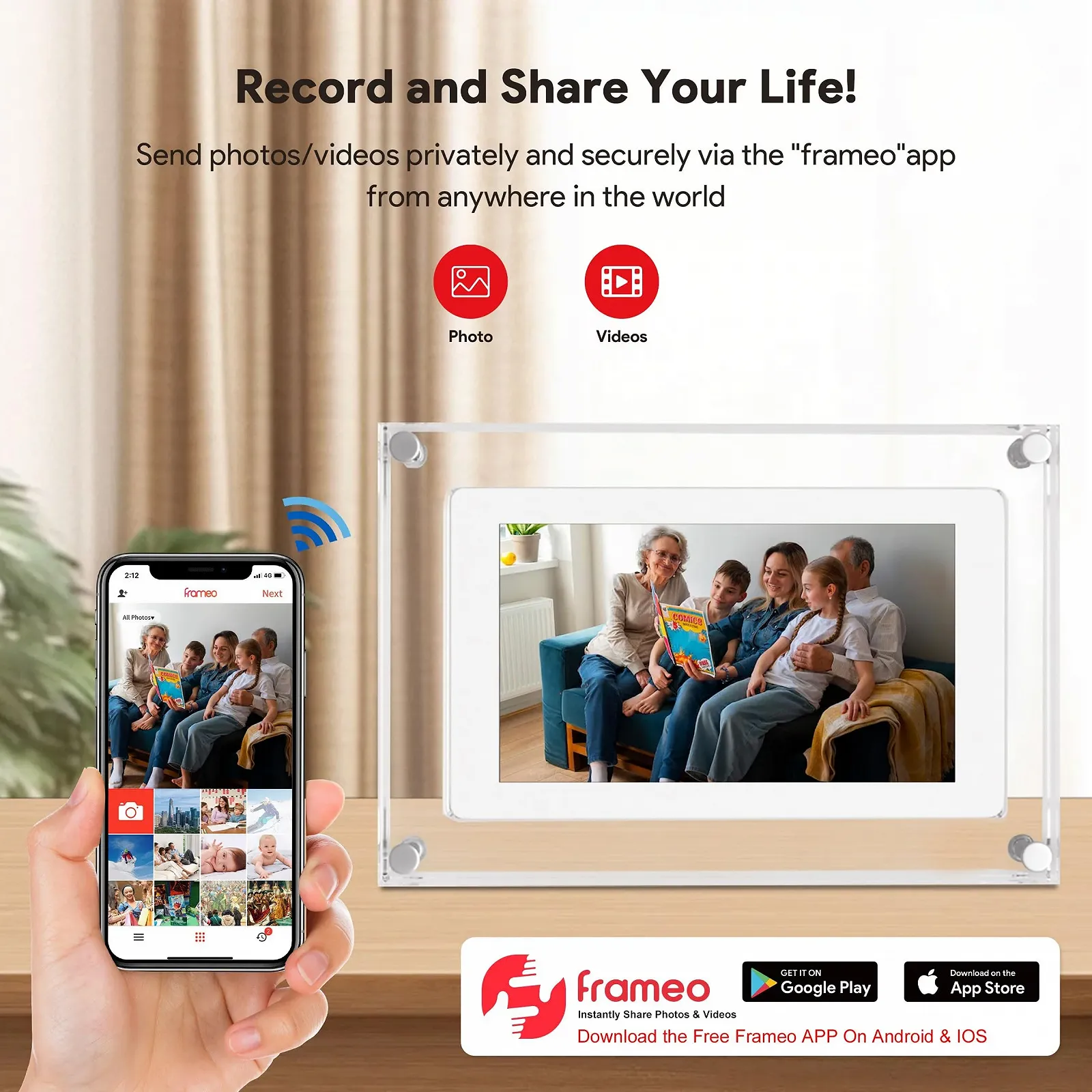Цифровая фоторамка 5 дюймов Acrylic HD Touchscreen 32 GB Автоматический поворот Frameo App, фото №2
