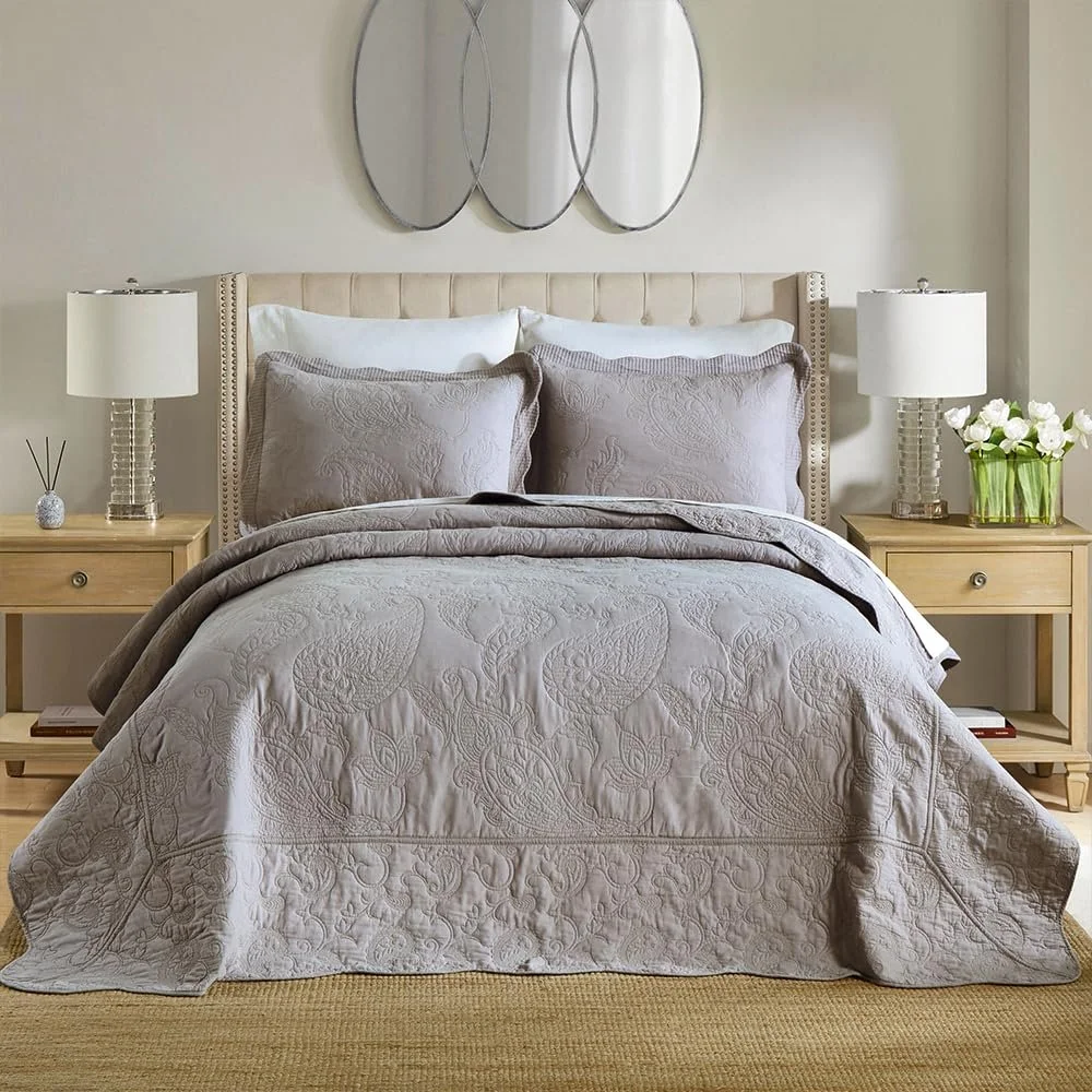 Покривало Бавовняне ENASAL Сірий, 220 x 240 см, Накидка на двоспальне ліжко, фото №1