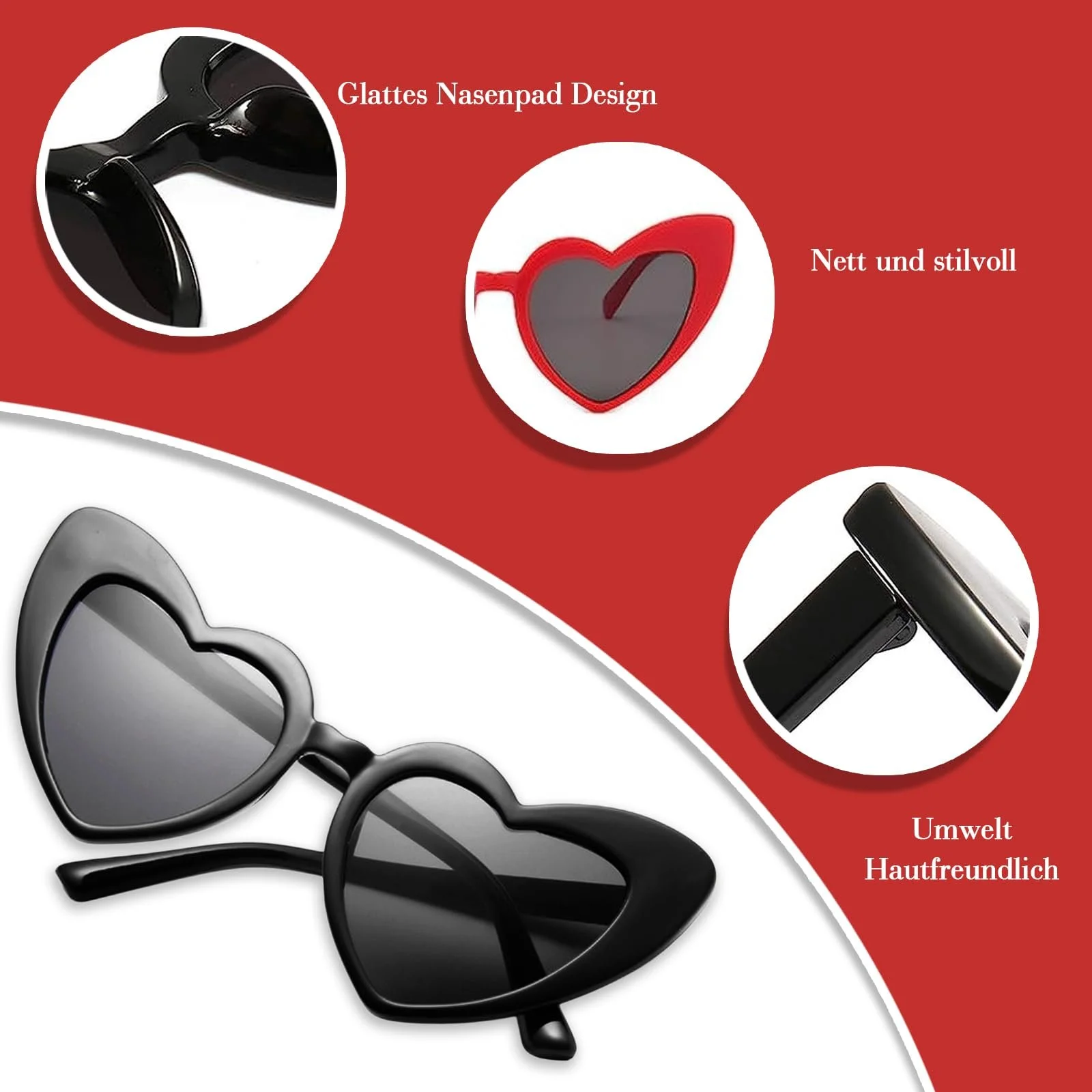 Солнцезащитные очки Nicecone Сердце Форма Белый, фото №3