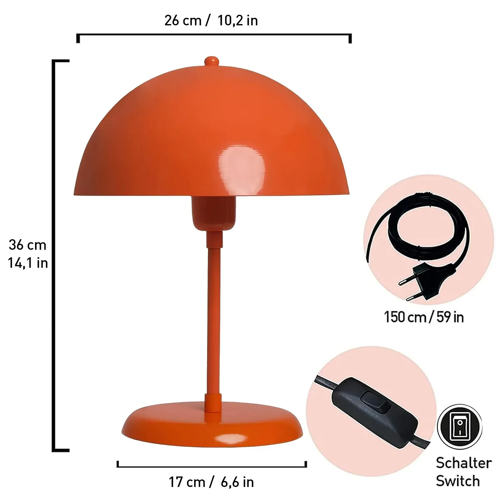 Настільна лампа bamyum Lipeo Mushroom Lamp металева ретро Ø26 см E27 Помаранчева, фото №6