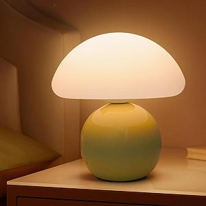 Настільна лампа Mushroom LED жовта керамічна з плафоном PE регульована яскравість - Фото 1