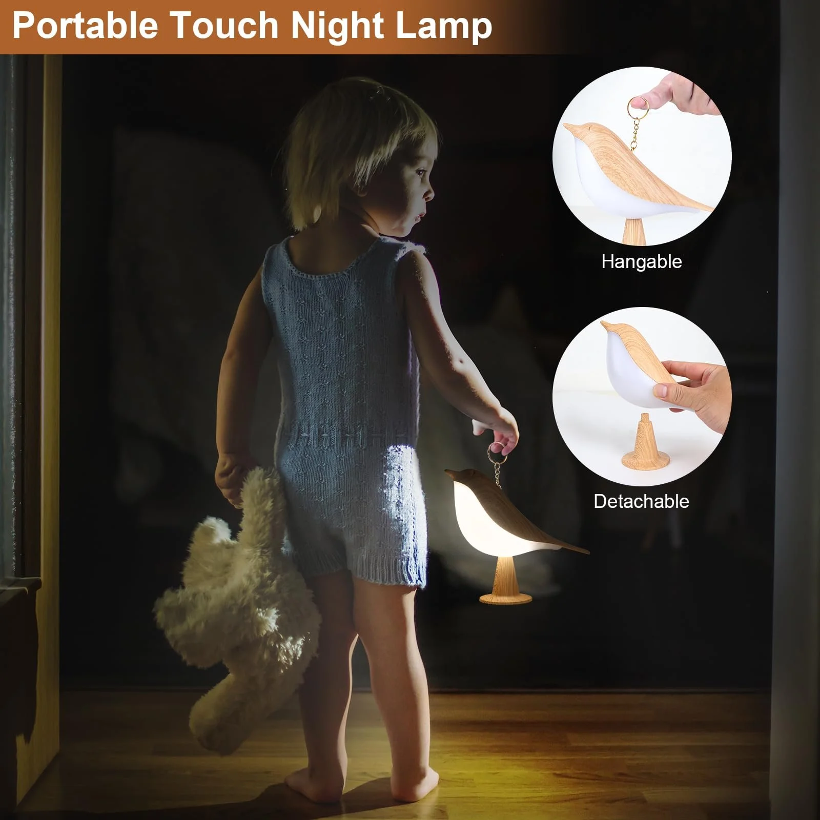 Настільна лампа нічник Cute Bird Lamp акумуляторна сенсорна з регулюванням яскравості Біла, фото №5