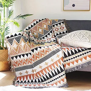 Покривало LumiSyne Aztec Navajo, бавовняне ткане покривало з китицями synthetic.ua - Фото 1