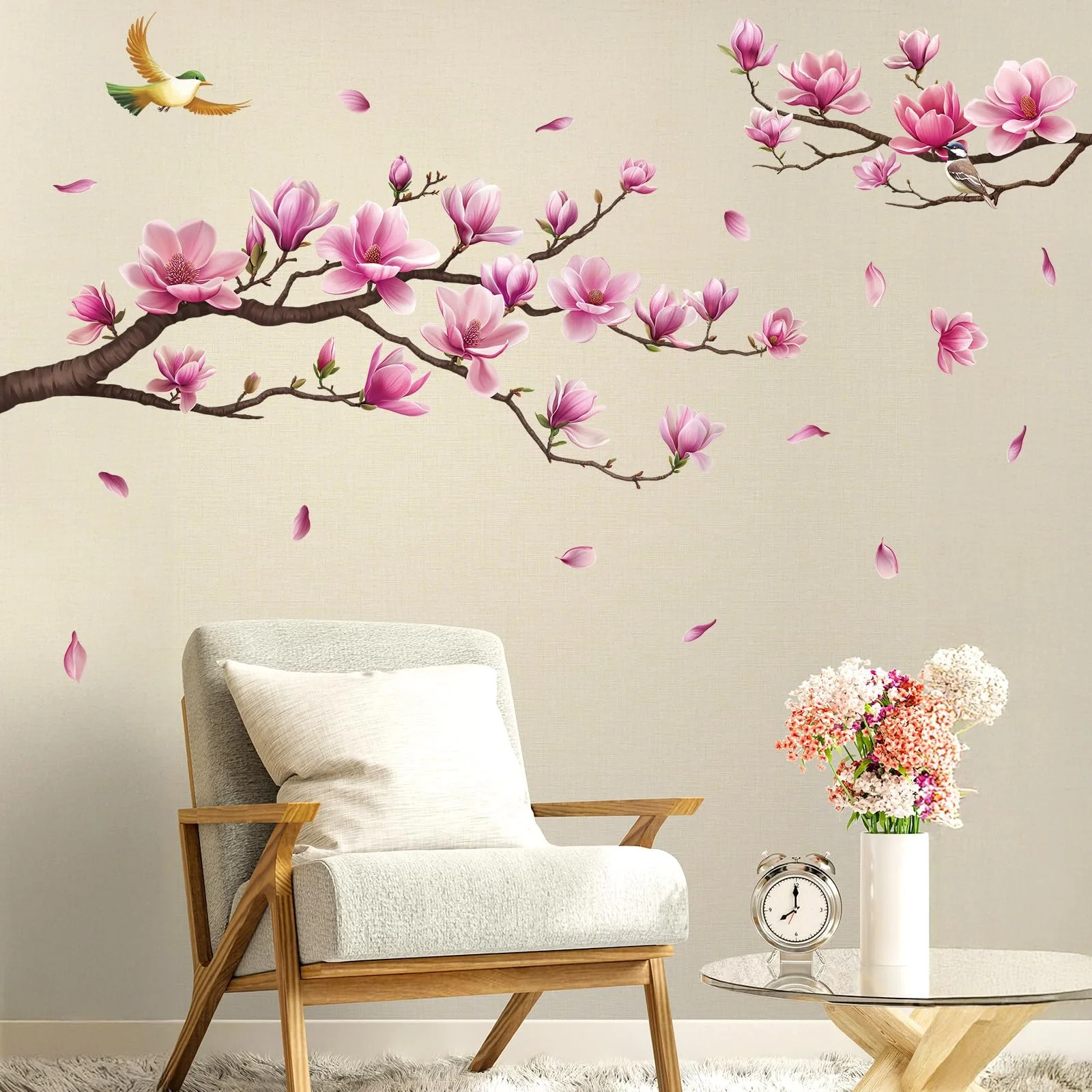 Наклейка на стіну SHUCHING Рожеві квіти магнолії самоклейна 140 x 120 см вінілова, фото №3 Наклейка на стіну SHUCHING Рожеві квіти магнолії самоклейна 140 x 120 см вінілова, фото №3