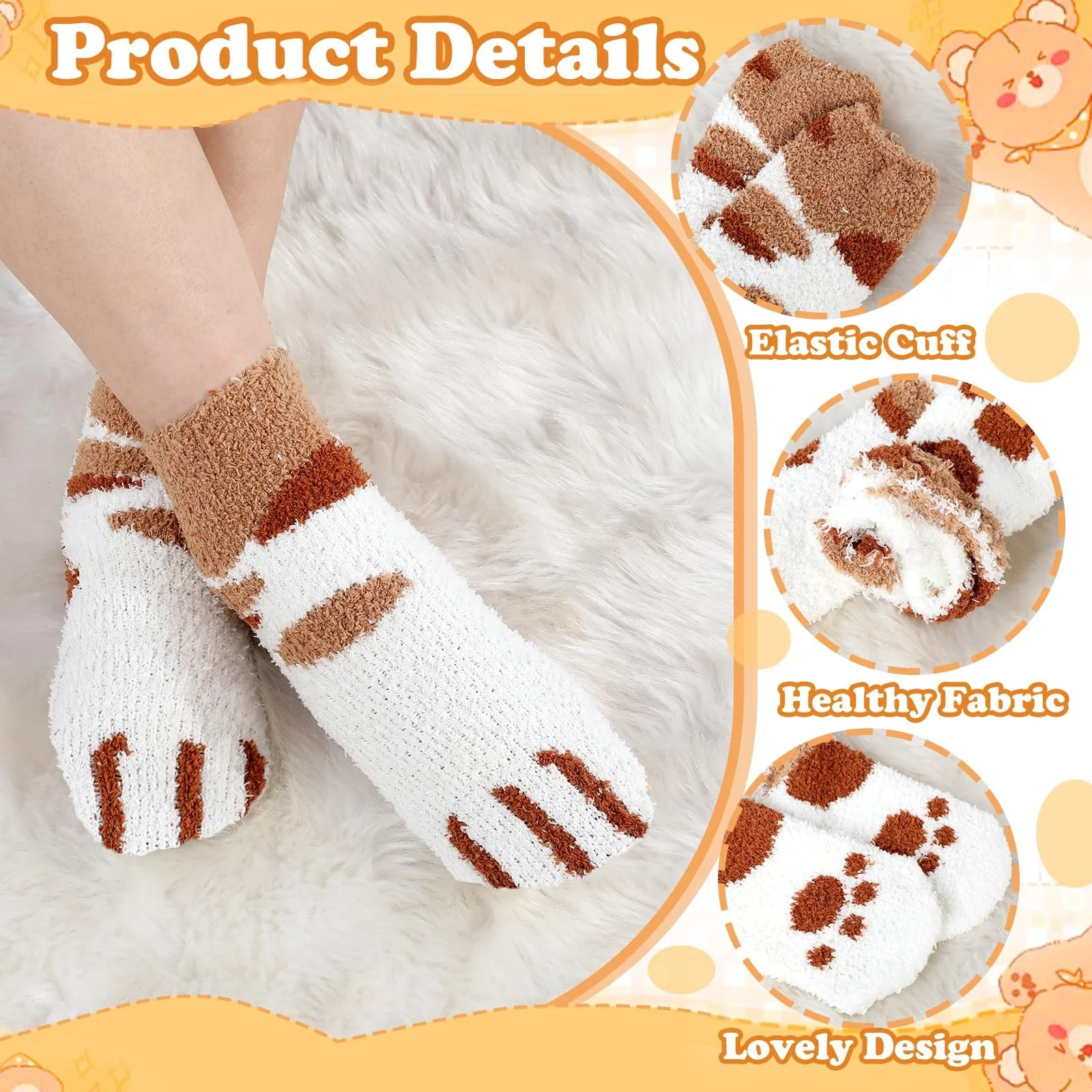 Плюшеві коралові шкарпетки, 4 пари м’яких шкарпеток, фото №3