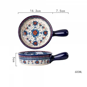 Форма для запекания керамическая 600 ml с ручкой винтажная synthetic.ua - Фото 1