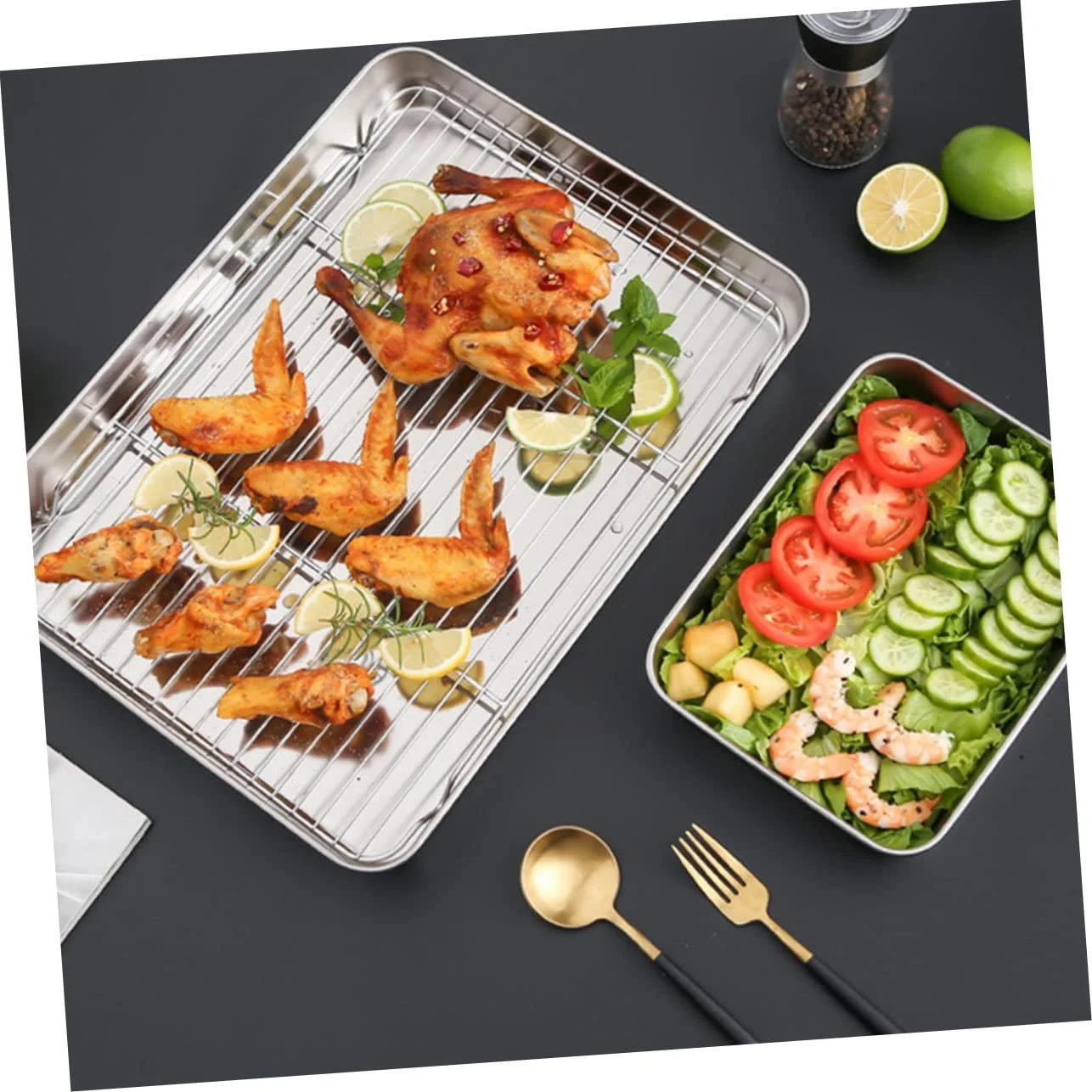 Форма для запекания Gatuida прямоугольная из нержавеющей стали с решеткой, фото №3