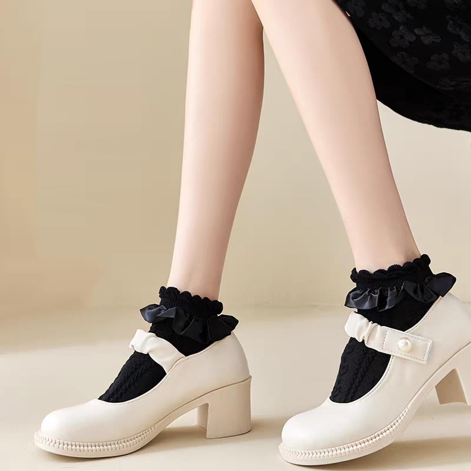 Носки с рюшами (6 пар) Черный Белый Абрикосовый, фото №6