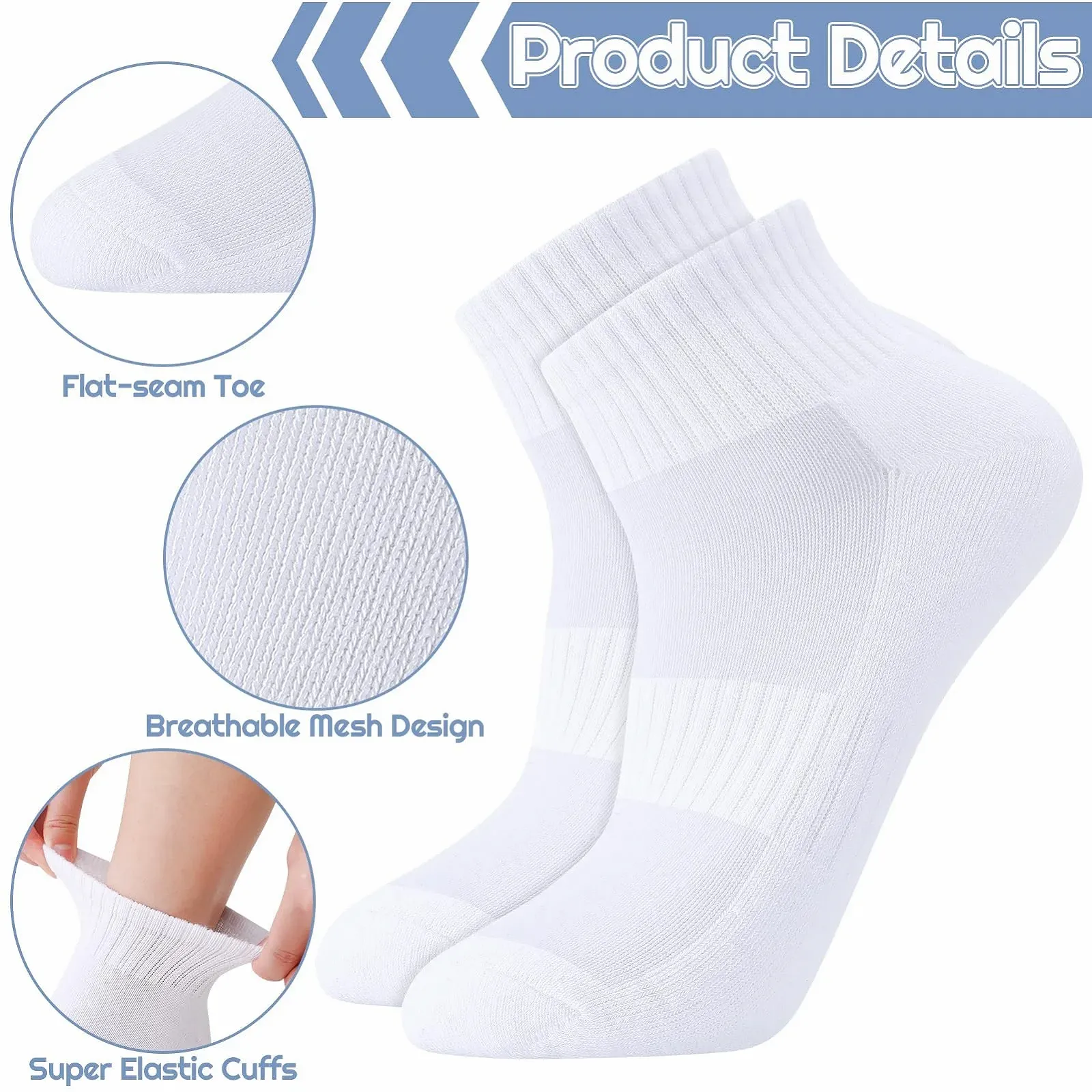 Носки спортивные Унисекс Хлопок Черный/Белый, размер 39-44 (6 пар), фото №2 Носки спортивные Унисекс Хлопок Черный/Белый, размер 39-44 (6 пар), фото №2