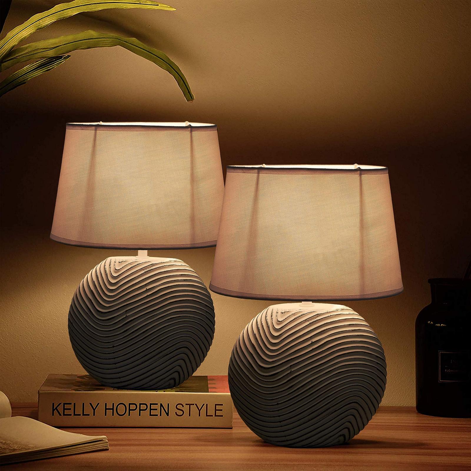 Набір з 2 настільних ламп Brubaker керамічні матові білі 38 см, фото №2