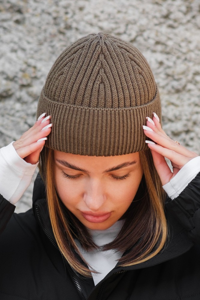 Утеплена трикотажна шапка біні докер на флісі Without Gvido khaki, фото №7 Утеплена трикотажна шапка біні докер на флісі Without Gvido khaki, фото №7