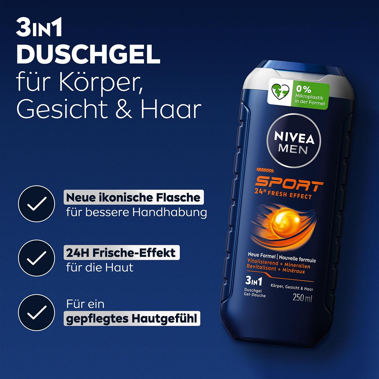 Гель для душа NIVEA MEN Sport для тела, лица и волос 250 мл, фото №2