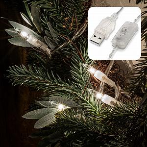 Внутренняя гирлянда Hellum 10 LED с переключателем и USB-соединением, 1,08 м, прозрачный кабель, теплый белый цвет (до 59 люмен), комплект из 2 штук - Фото 1