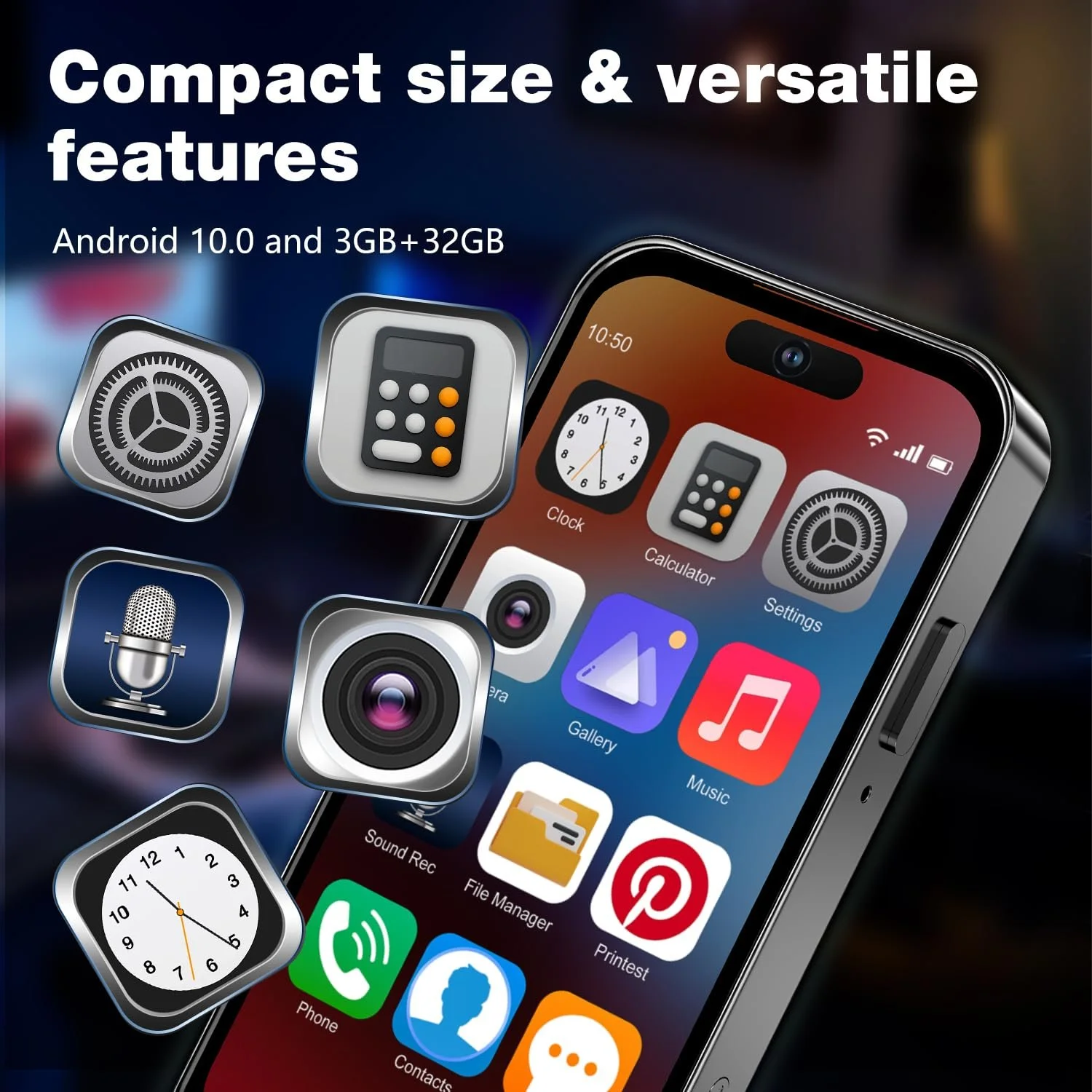 Міні-смартфон 4.0 дюйма HD 3GB+32GB 4G Dual SIM Black, фото №3