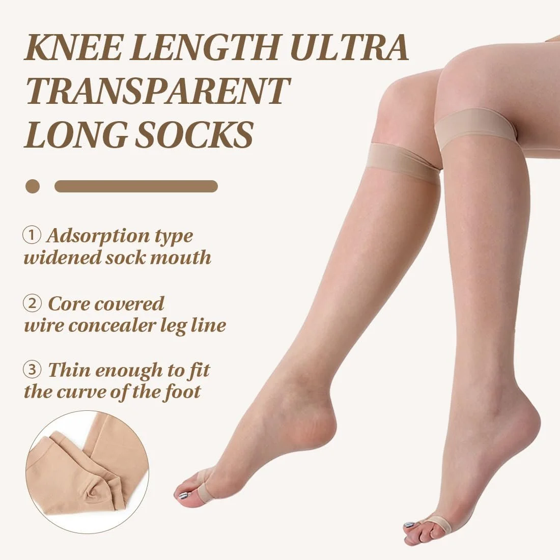 Шкарпетки до колін без пальців Fine для жінок HABNI, 2 пари, фото №4 Шкарпетки до колін без пальців Fine для жінок HABNI, 2 пари, фото №4