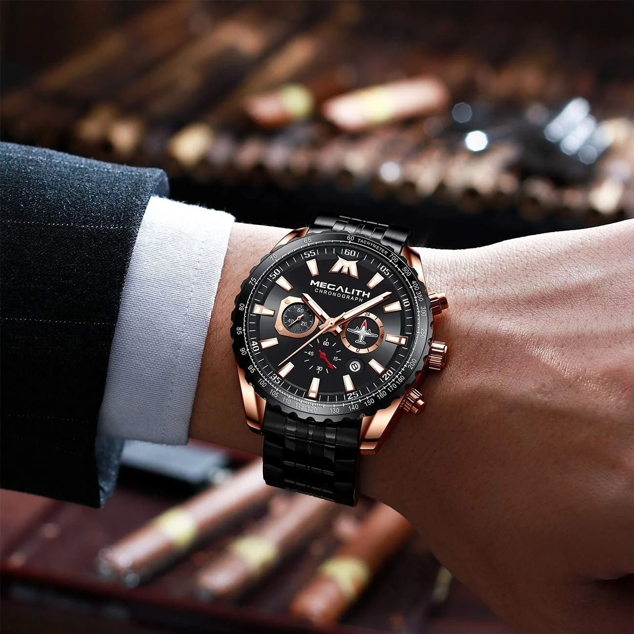 Годинник MEGALITH Чоловічий з нержавіючої сталі Хронограф, фото №3