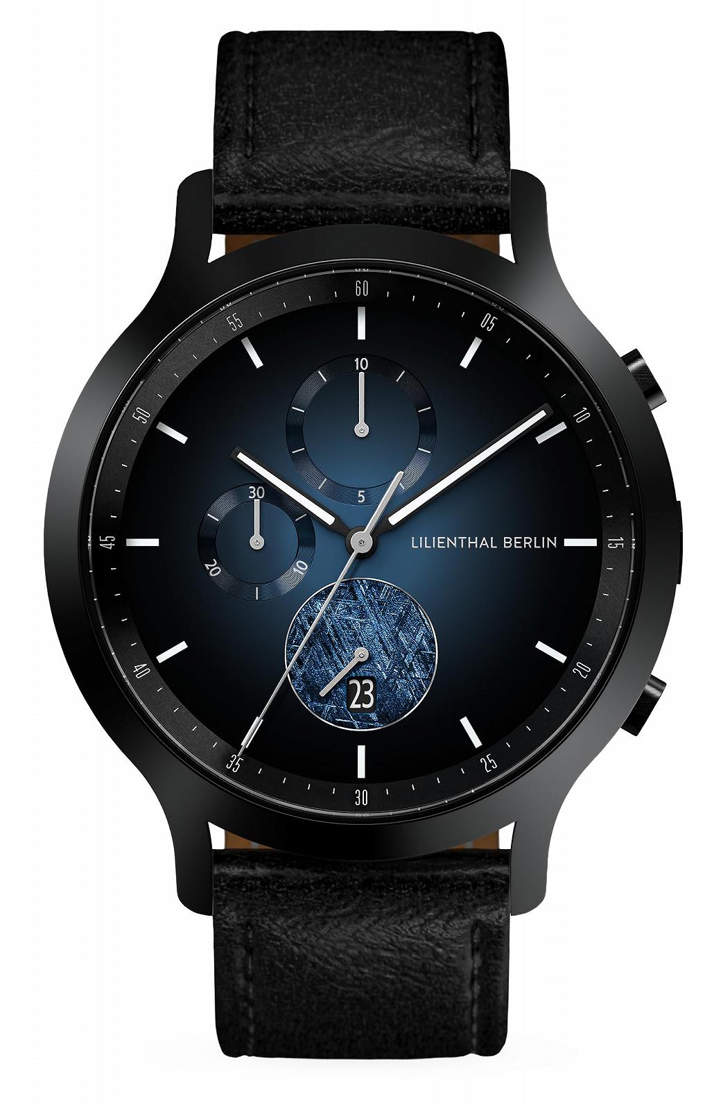 Мужские часы Lilienthal Berlin Meteorite IV Chronograph хирургическая сталь кварцевый сапфировое закаленное минеральное стекло метеоритный циферблат черный 42.5 мм, фото №1