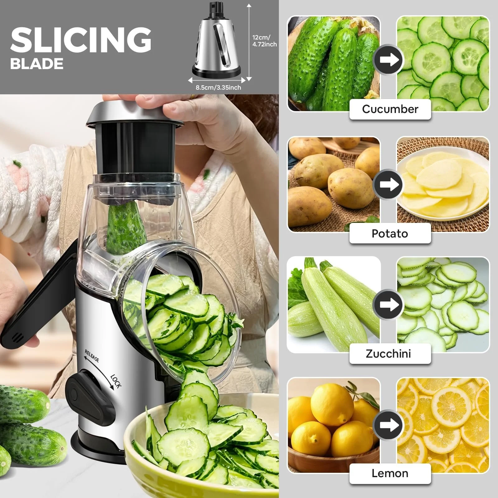 Ручна Тертка-Млин для Сиру з Ручкою, 3 Змінні Лезай, фото №4