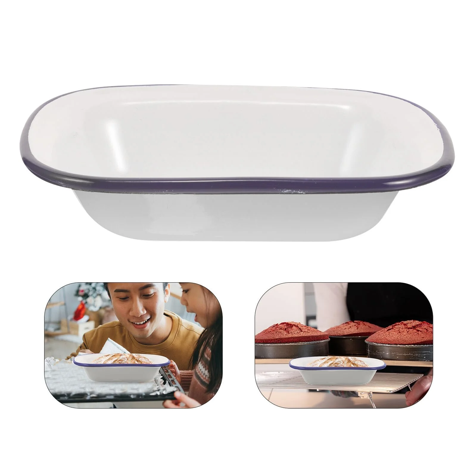 Форма для запекания OUNONA прямоугольная эмалированная с синим краем, фото №5