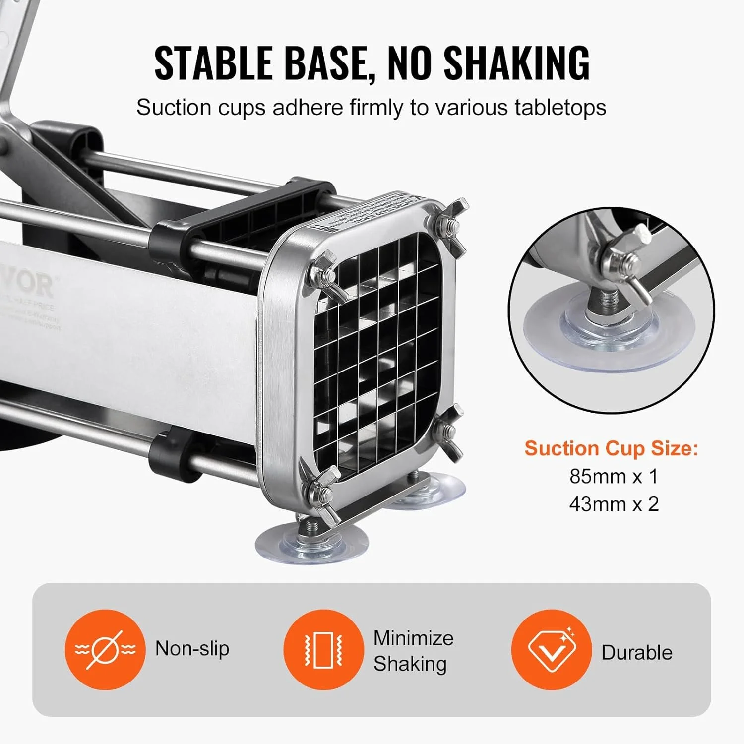 Різак для картоплі фрі VEVOR AY410-2 з нержавіючої сталі / Леза 12.5 мм, 9.5 мм / Сріблястий, фото №4