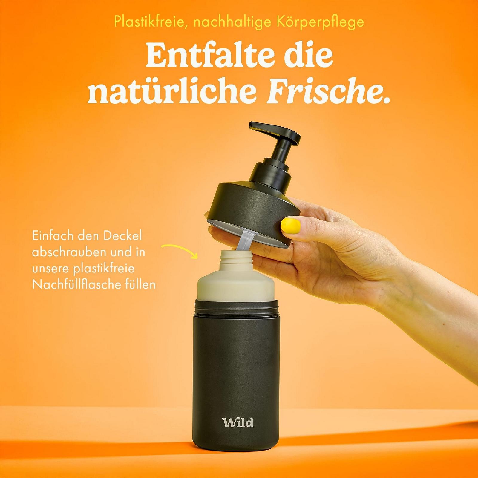 Стартовий набір гелів для душу Wild Natural Refillable у чорному футлярі та 3 змінні блоки Coconut & Vanilla, Fresh Cotton, Energise, фото №4 Стартовий набір гелів для душу Wild Natural Refillable у чорному футлярі та 3 змінні блоки Coconut & Vanilla, Fresh Cotton, Energise, фото №4