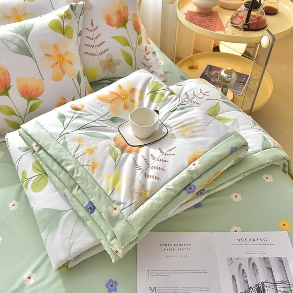 Покривало Chickwin 150 x 200 см стьобане зелене трава квіти, фото №5