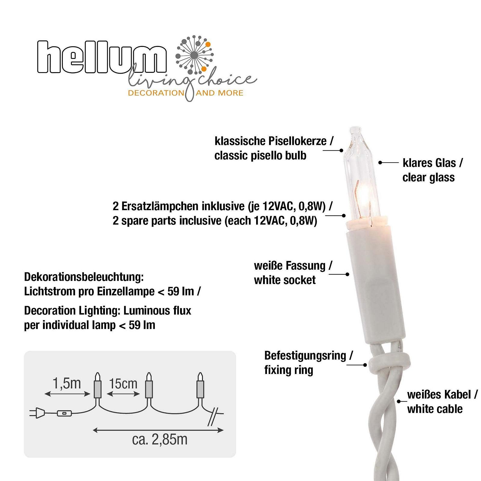 Міні гірлянда Hellum 832051, 20 лампочок, прозорі теплі вогні для Різдва, білий кабель з вилкою, <59 люмен, 2.85 м освітлюваної довжини, фото №3