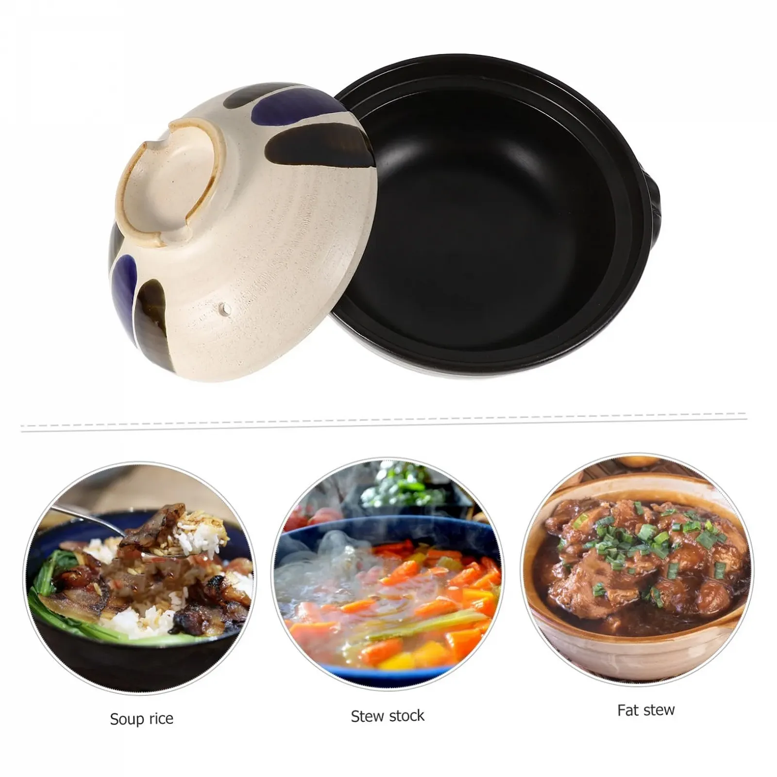 Горшок для запекания керамический японский с крышкой и двумя ручками термостойкий для риса и супов, фото №9