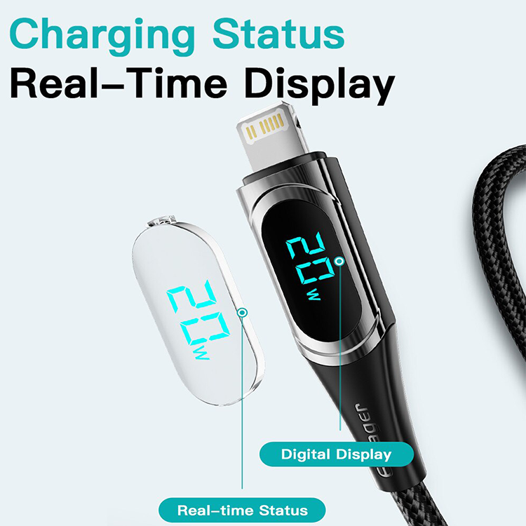 Зарядный кабель Display ESSAGER Type C to Lightning 1метр 20W, фото №3