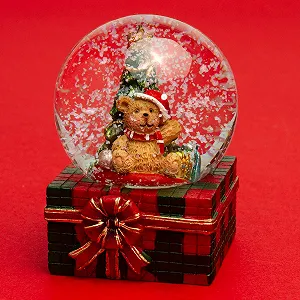 Маленький стеклянный декоративный снежный шар SIKORA SK08 Медведь с елкой, рождественское украшение, диаметр 45 мм. - Фото 1