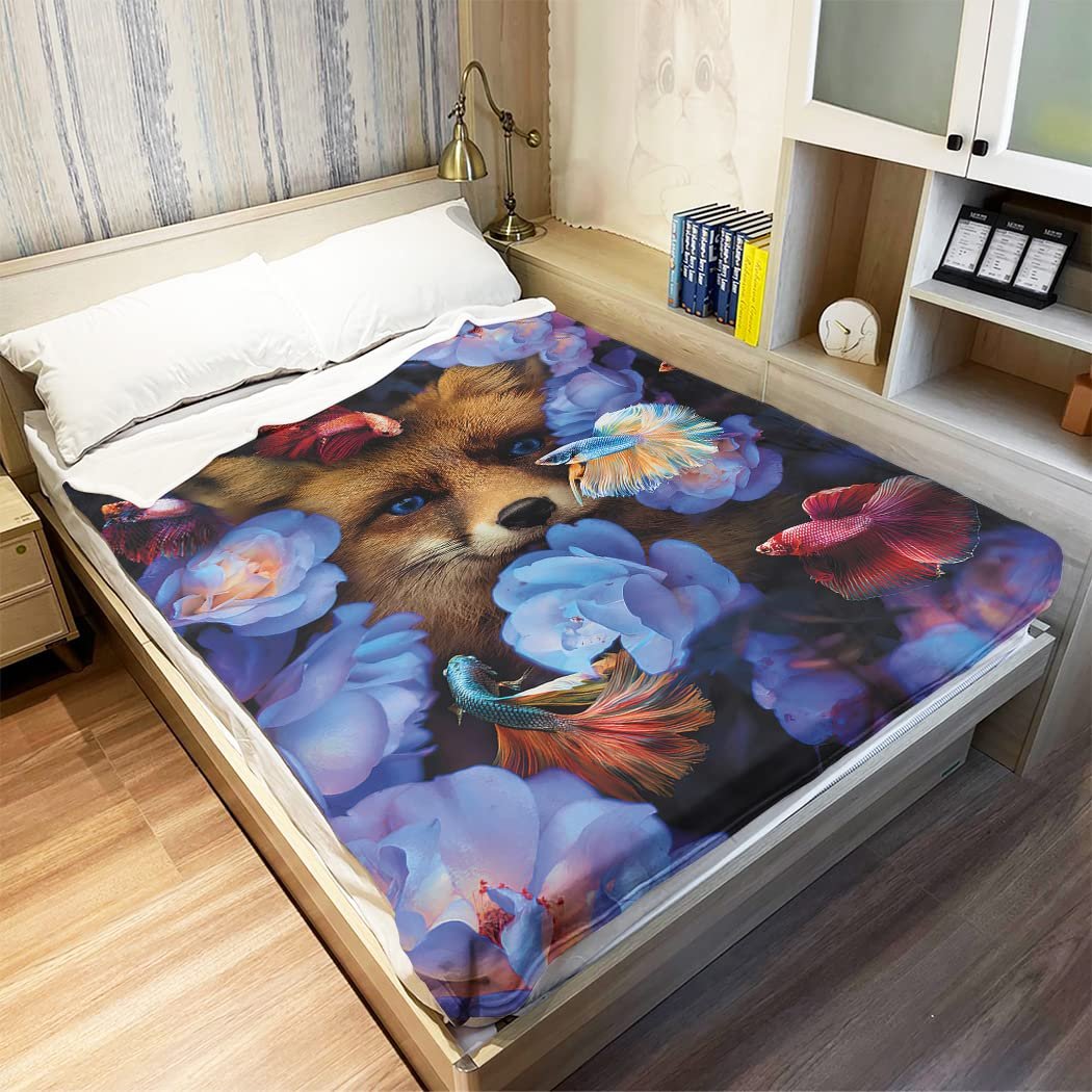 Плед Zomer Мягкий теплый плед с рисунком 150 x 200 см в виде лисы и рыбы, фото №3