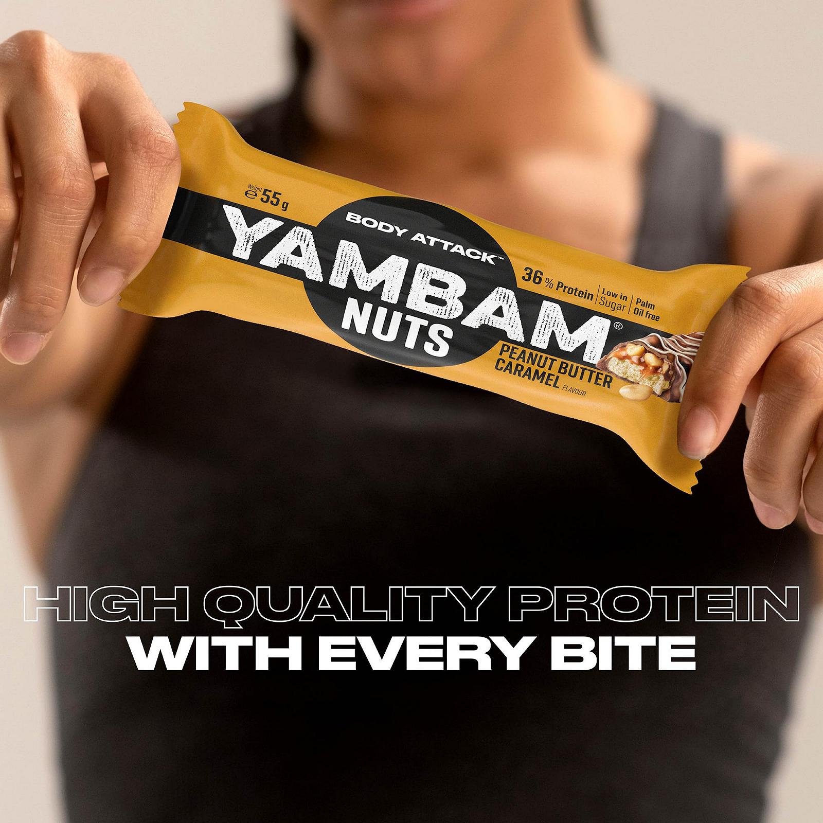 Протеїновий батончик Body Attack Yambam Nuts Арахісова карамель, 15 x 55 г, більше 30% протеїну, фітнес-батончик без додавання цукру та без аспартаму, фото №6