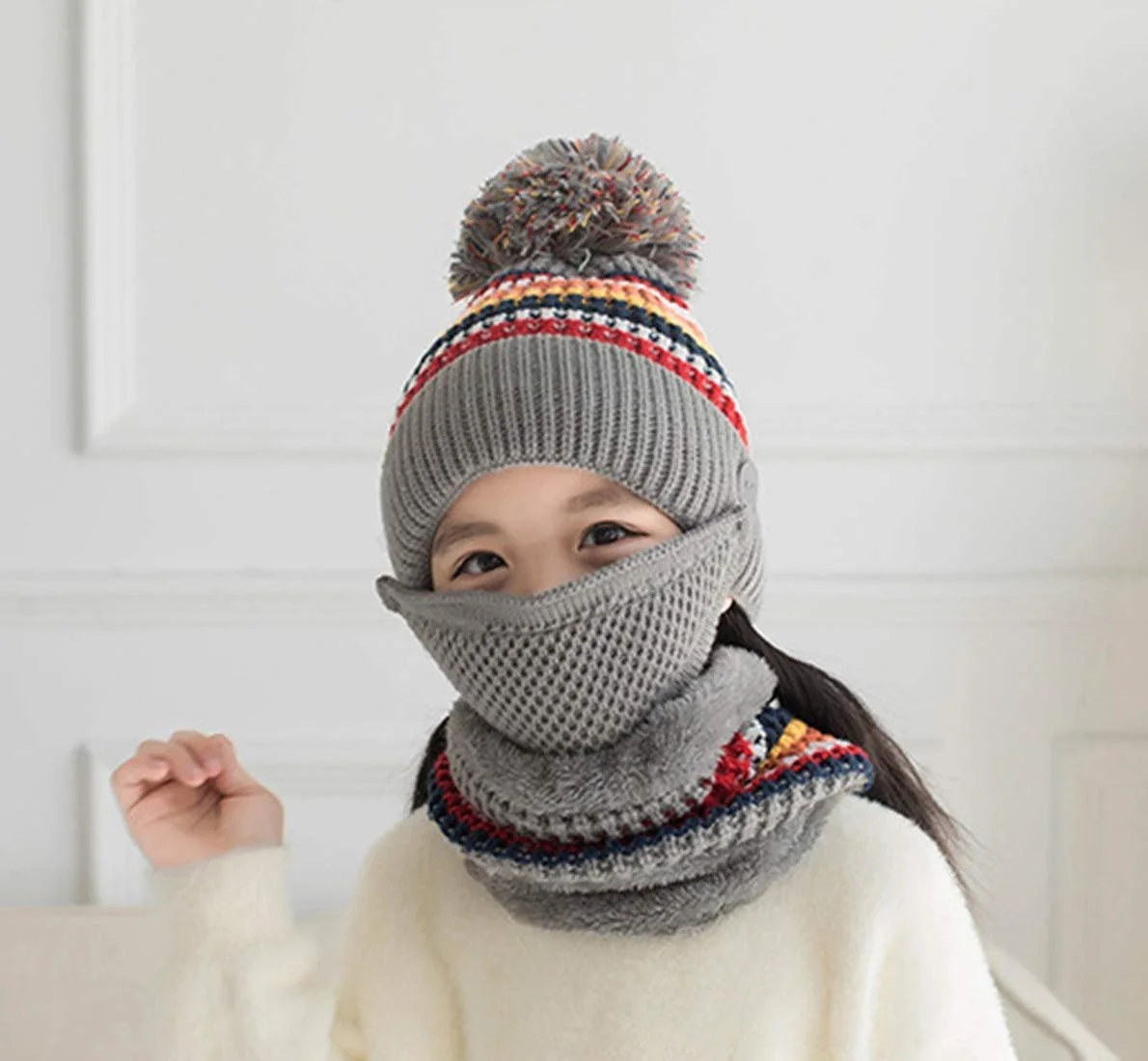 Шапка-шарф ITODA Вязаная Плюшевая Подкладка Зимняя Теплая Защита от ветра с помпоном и защитой ушей, фото №5 Шапка-шарф ITODA Вязаная Плюшевая Подкладка Зимняя Теплая Защита от ветра с помпоном и защитой ушей, фото №5