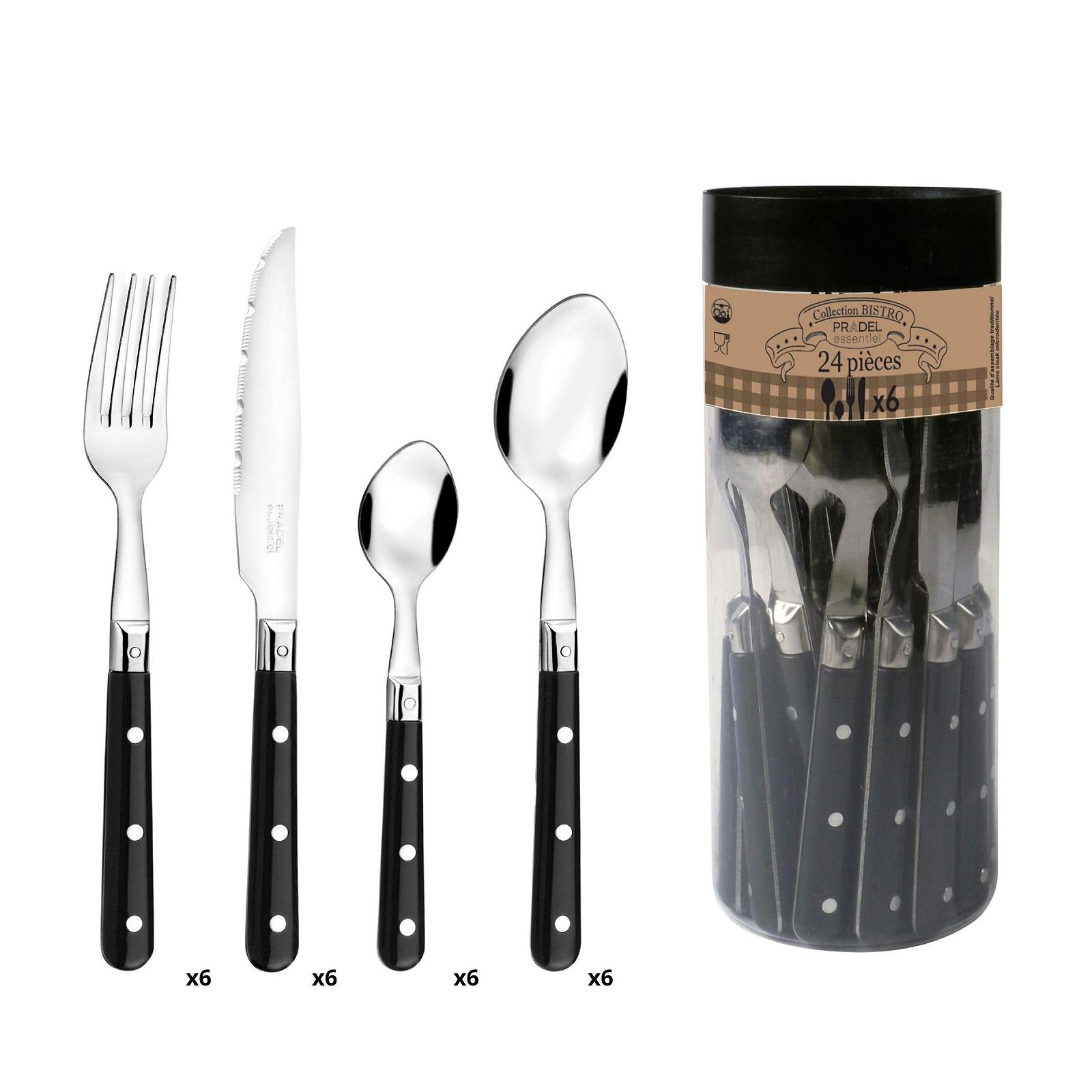 Набор столовых приборов Pradel Essentiel Bistro Club на 6 персон, 24 предмета, нержавеющая сталь 18/0, стандартная отделка, черный, фото №1