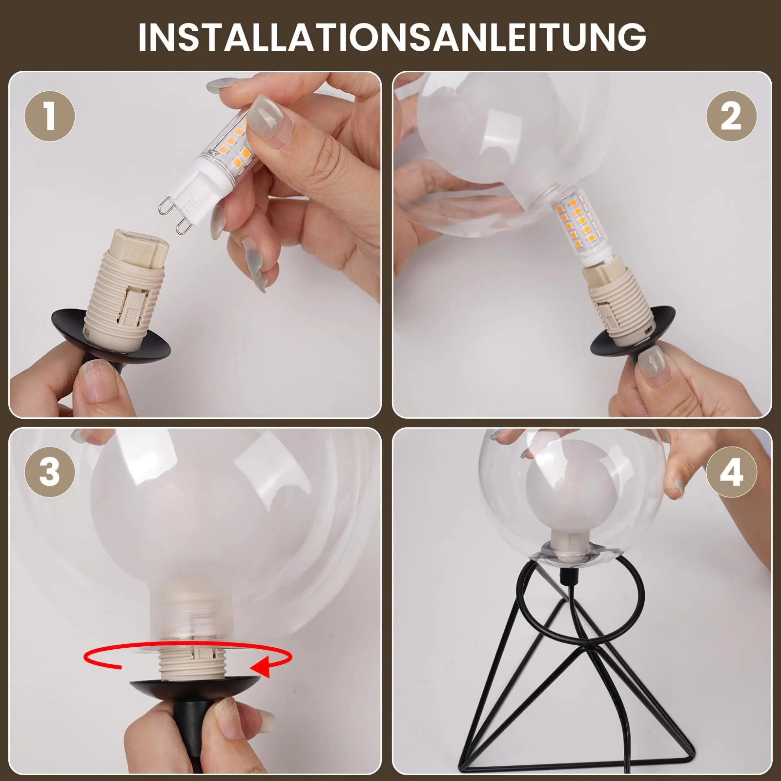 Настільна лампа Industrial металева скляна 2200K Warm White Iron Stand, фото №7