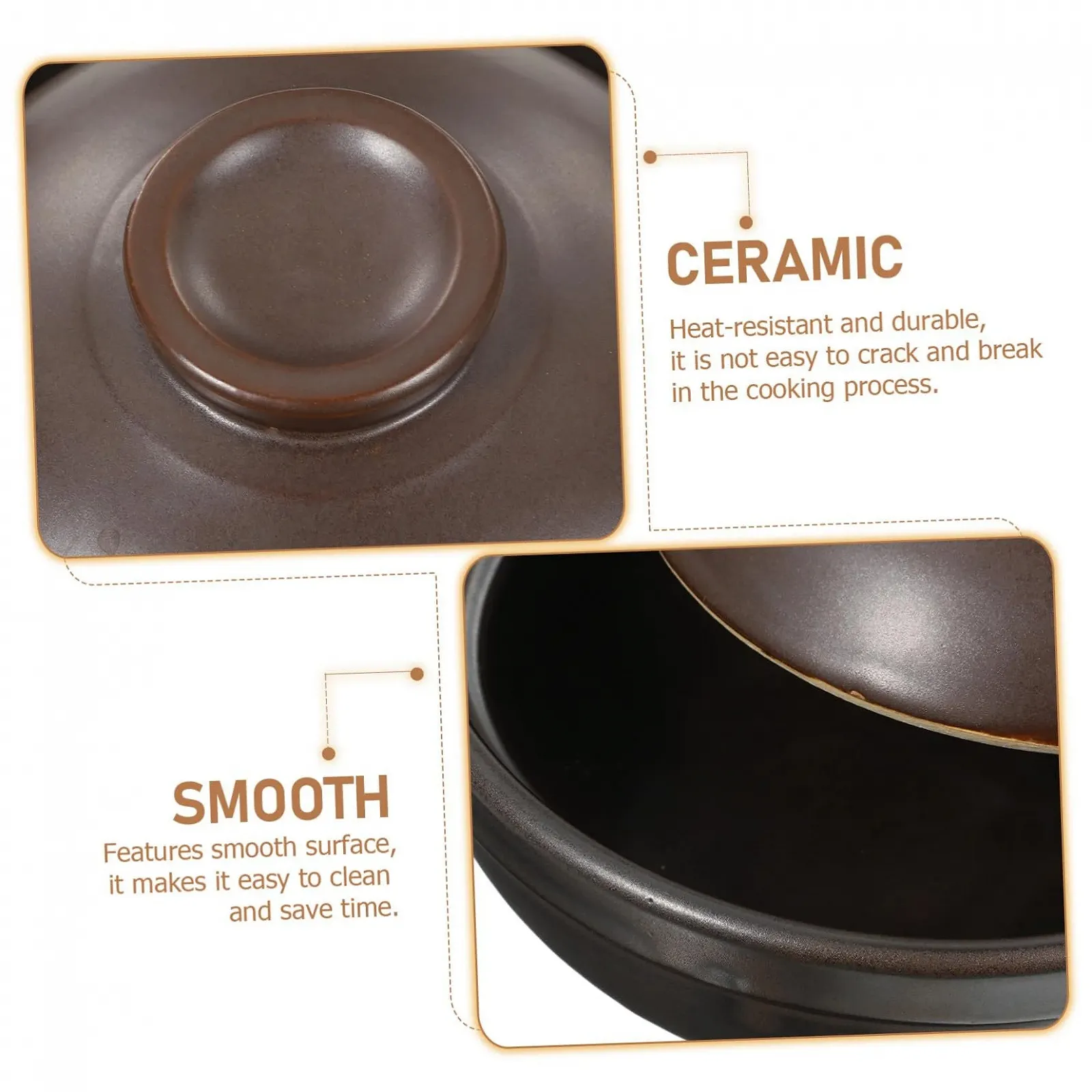 Глиняный горшок Toyvian традиционный малый с крышкой и одной ручкой керамический термостойкий для газовых плит, фото №2