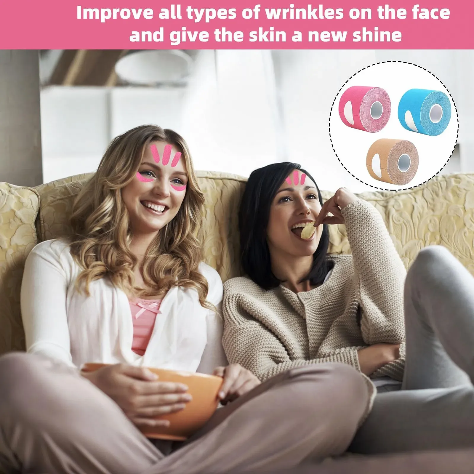 Стрічка для підтяжки обличчя HANIUTTY 2,5 см x 500 см, бежевий, тілесний, синій, фото №6