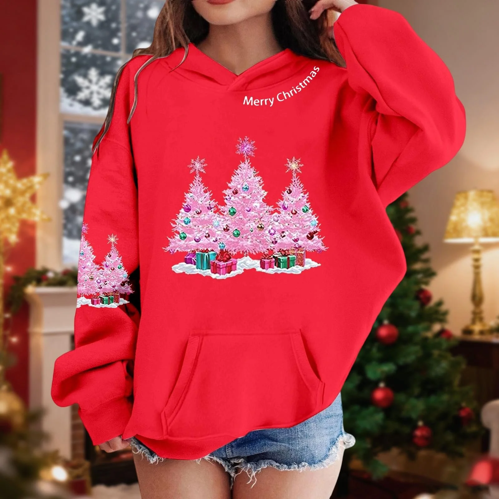 Рождественская Толстовка Generisch Рождественский Пуловер Рождественская Толстовка с Капюшоном Рождественская Толстовка с Длинными Рукавами с Рождественским Мотивом, фото №2