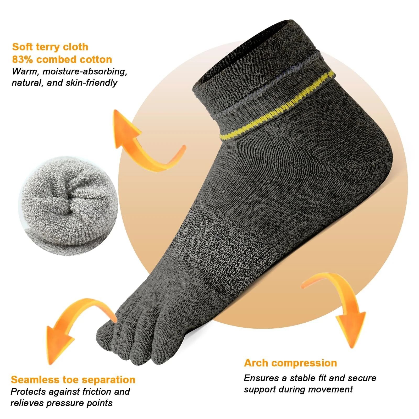 Шкарпетки з махрової тканини для пальців ніг Унісекс U898, фото №2