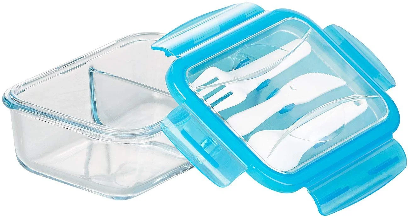 Контейнер для хранения Rosenstein & Söhne Mealpreps Glass стеклянный 2 секции со столовыми приборами, фото №1