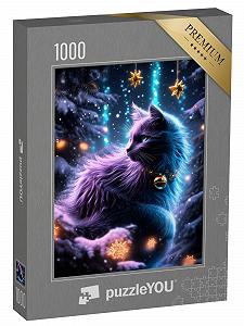 Пазл puzzleYOU "Magische Weihnachtskatze im Winterwald" 1000 деталей 64 x 48 см - Фото 1