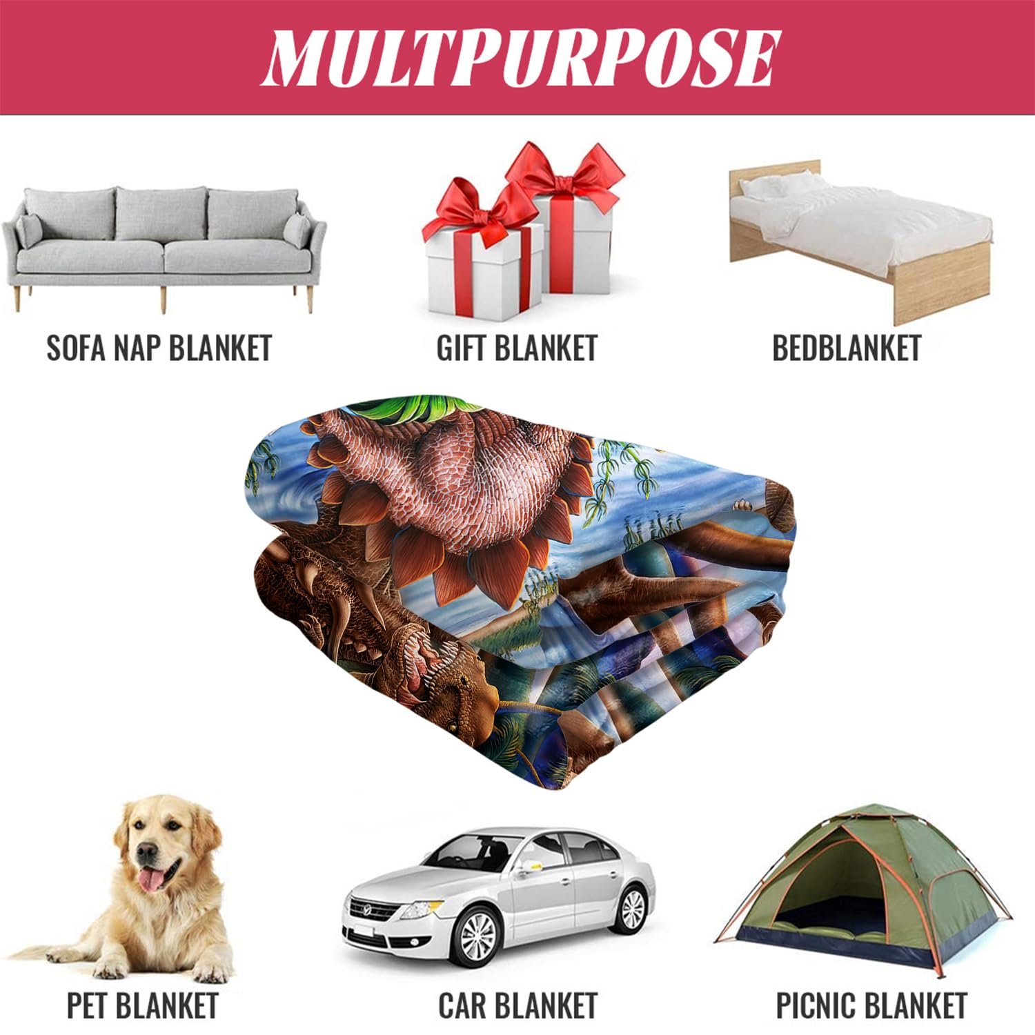 Одеяло YISUMEI 125 x 200 см Мягкое фланелевое одеяло из мягкого флиса для кровати Динозавр, фото №5