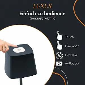 Настільна лампа LUXUS Touch Deluxe Aimée чорна H21 x Ø10 см LED акумуляторна димована бездротова synthetic.ua - Фото 1