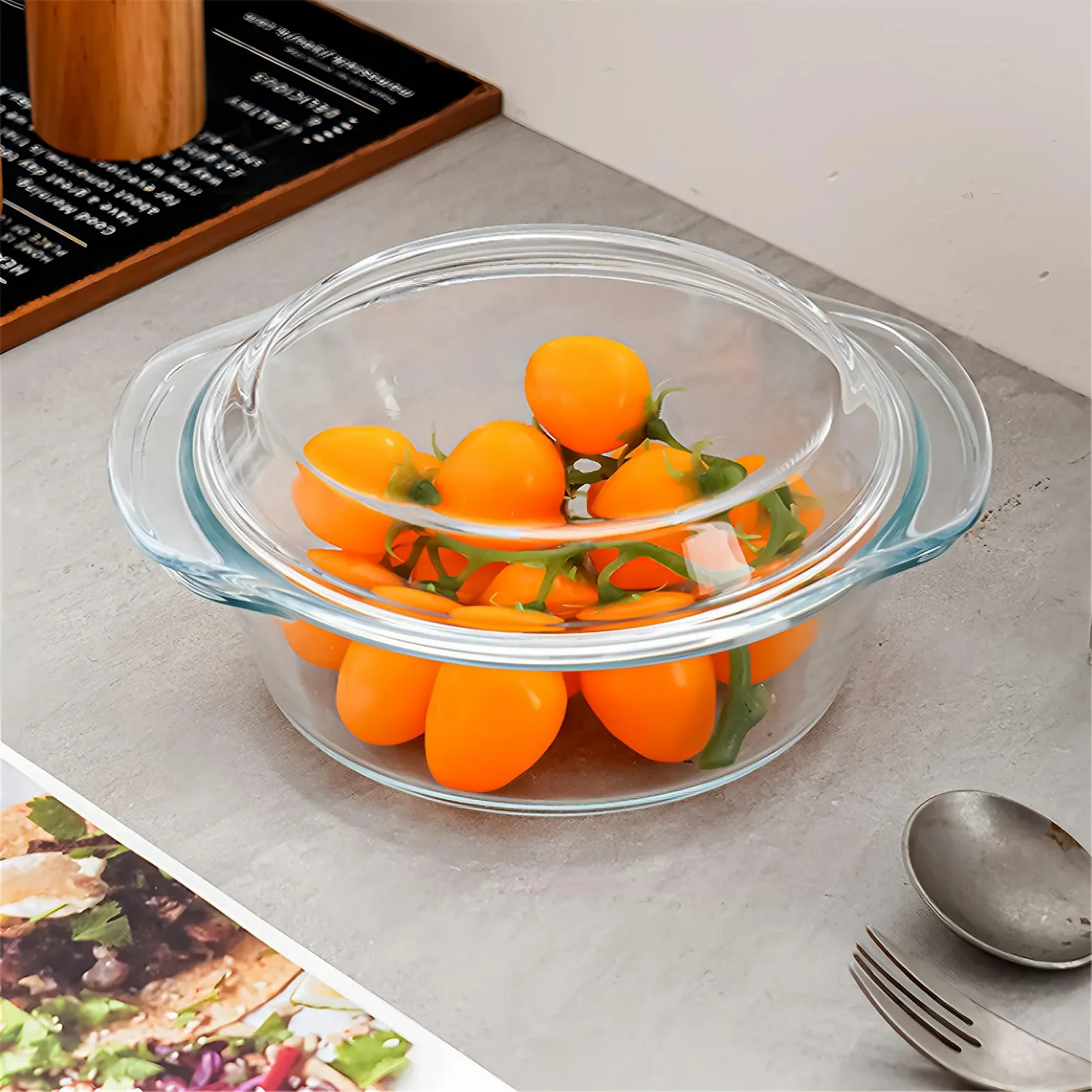 Скляна форма для запікання Кругла з кришкою 23.7 см 1500 мл, фото №7