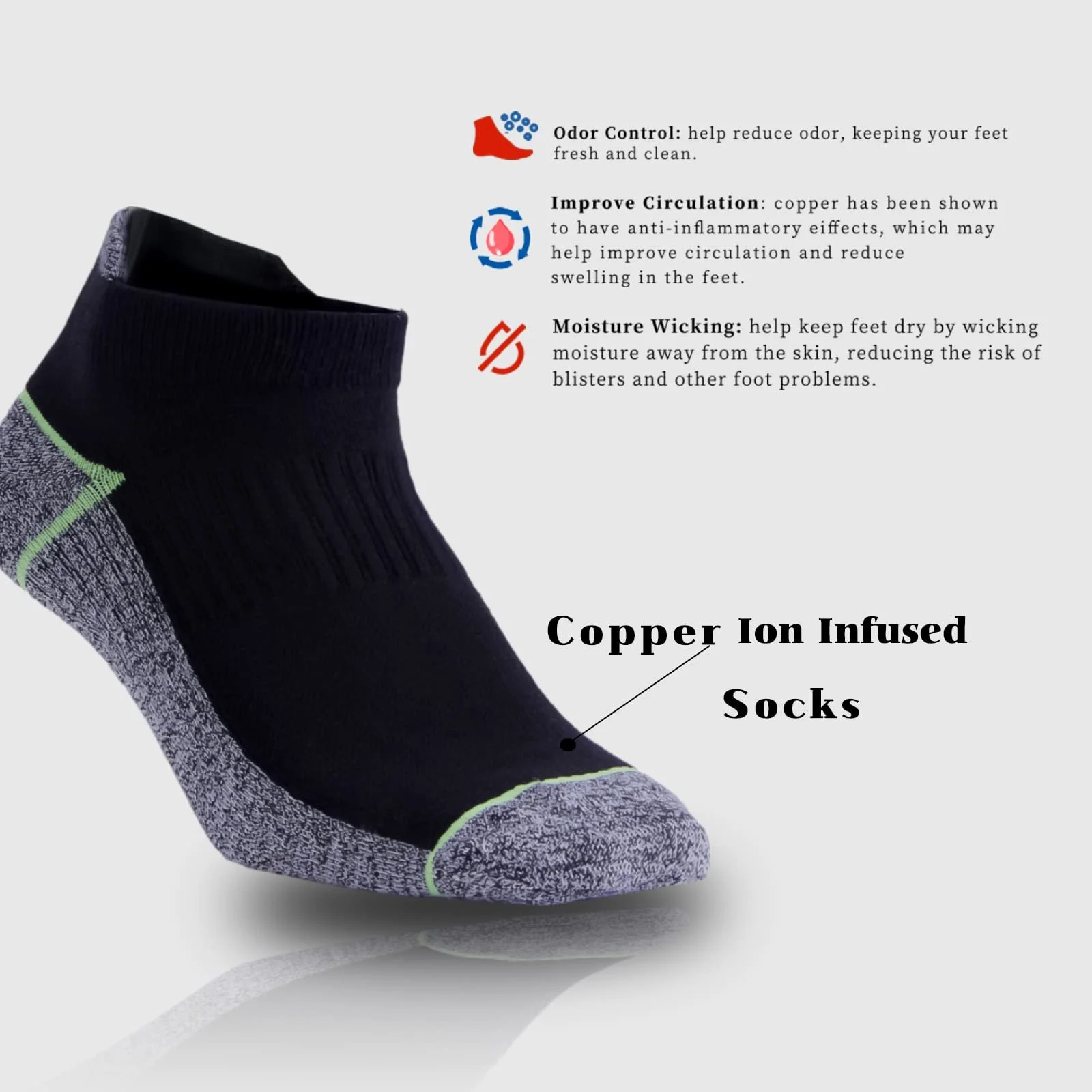 Носки Kodal Copper Knöchelsocken Low-Cut Laufsocken Влагоотводящие Контроль запаха Дышащие для потных ног, фото №6 Носки Kodal Copper Knöchelsocken Low-Cut Laufsocken Влагоотводящие Контроль запаха Дышащие для потных ног, фото №6