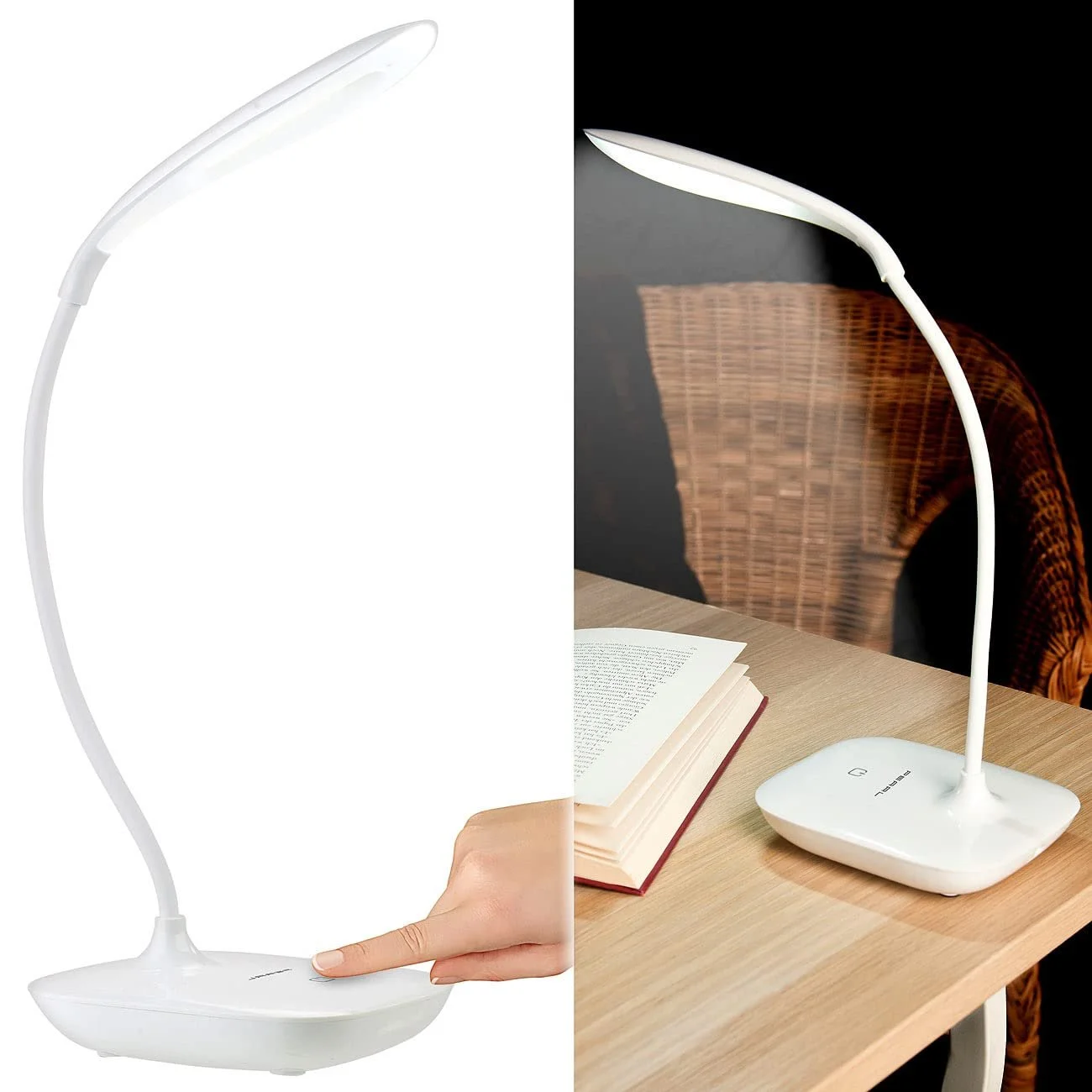 Світлодіодна настільна лампа PEARL Gooseneck 3 Вт COB LED з акумулятором Набір 2 шт. Біла, фото №9