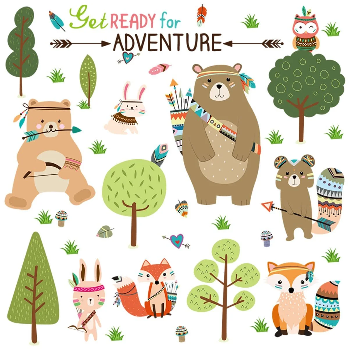 Наклейки на стіну WandSticker4U Індіанський набір Лісові тварини Зелений, фото №1 Наклейки на стіну WandSticker4U Індіанський набір Лісові тварини Зелений, фото №1