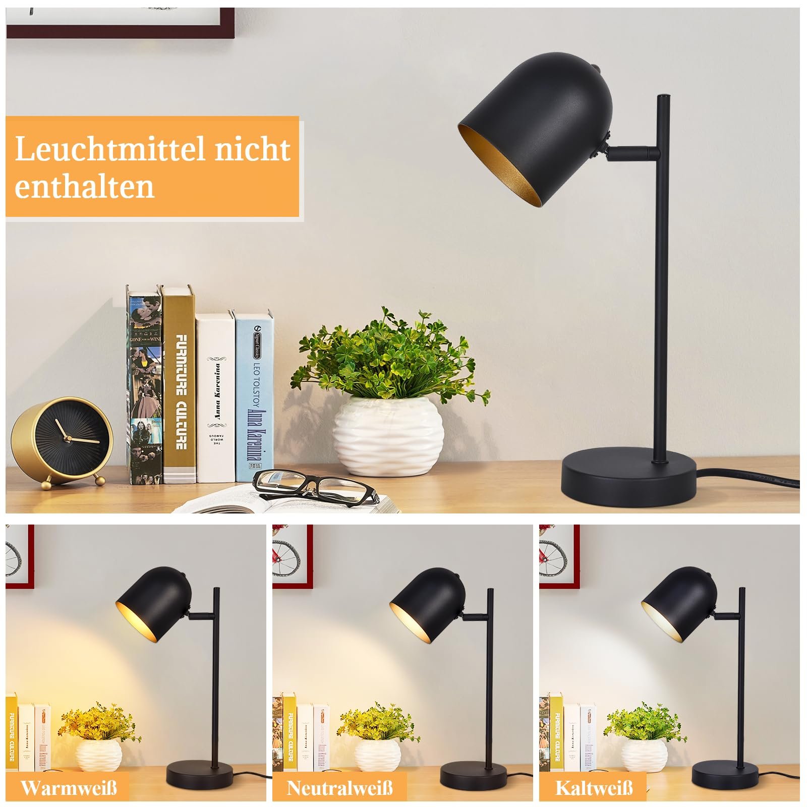 Настільна лампа Vintage Retro Industrial E14 Чорний/Золотий метал, фото №8