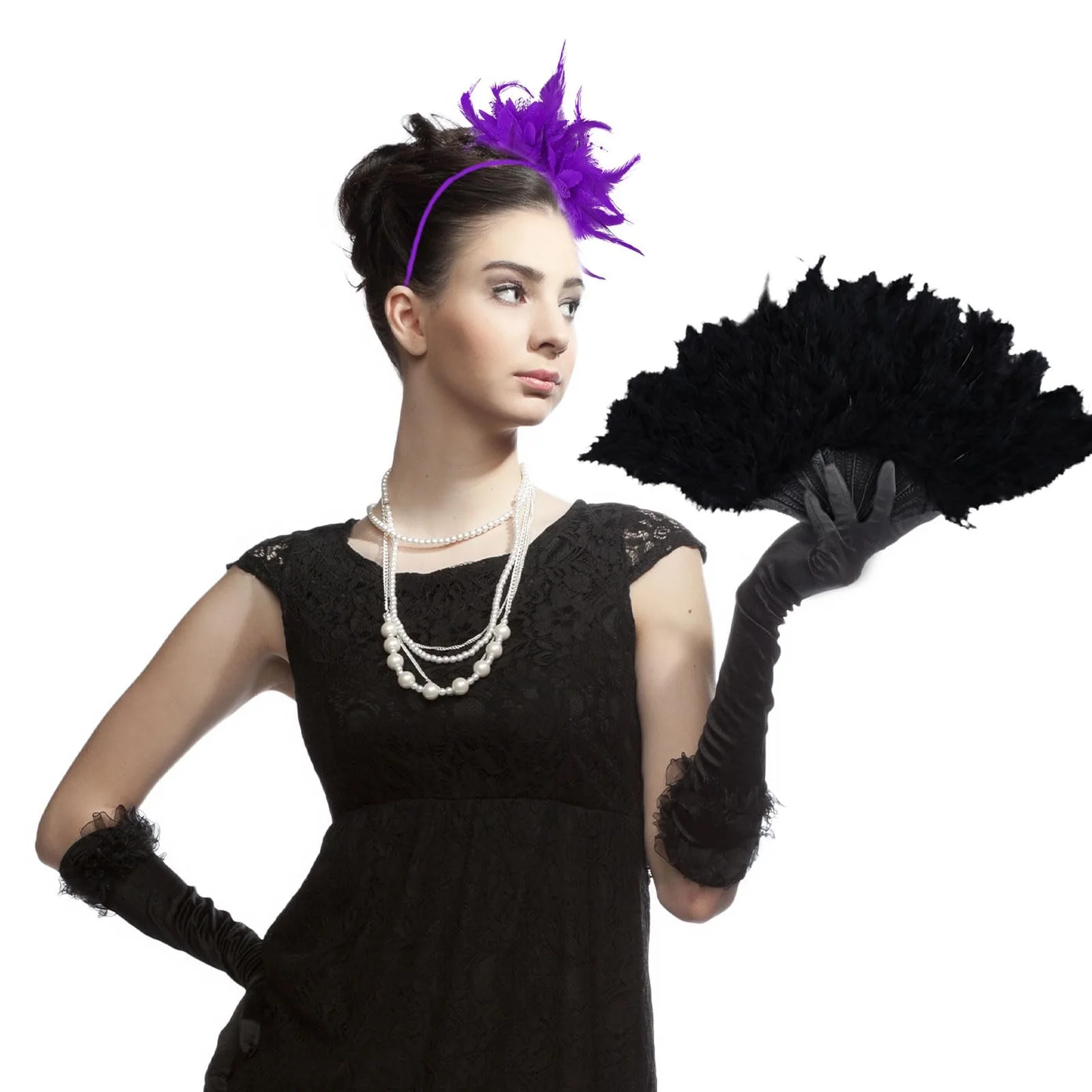 Вінтажний обруч для волосся з мереживом, пір'ям та штучними квітами в стилі 1920-х років, фото №6