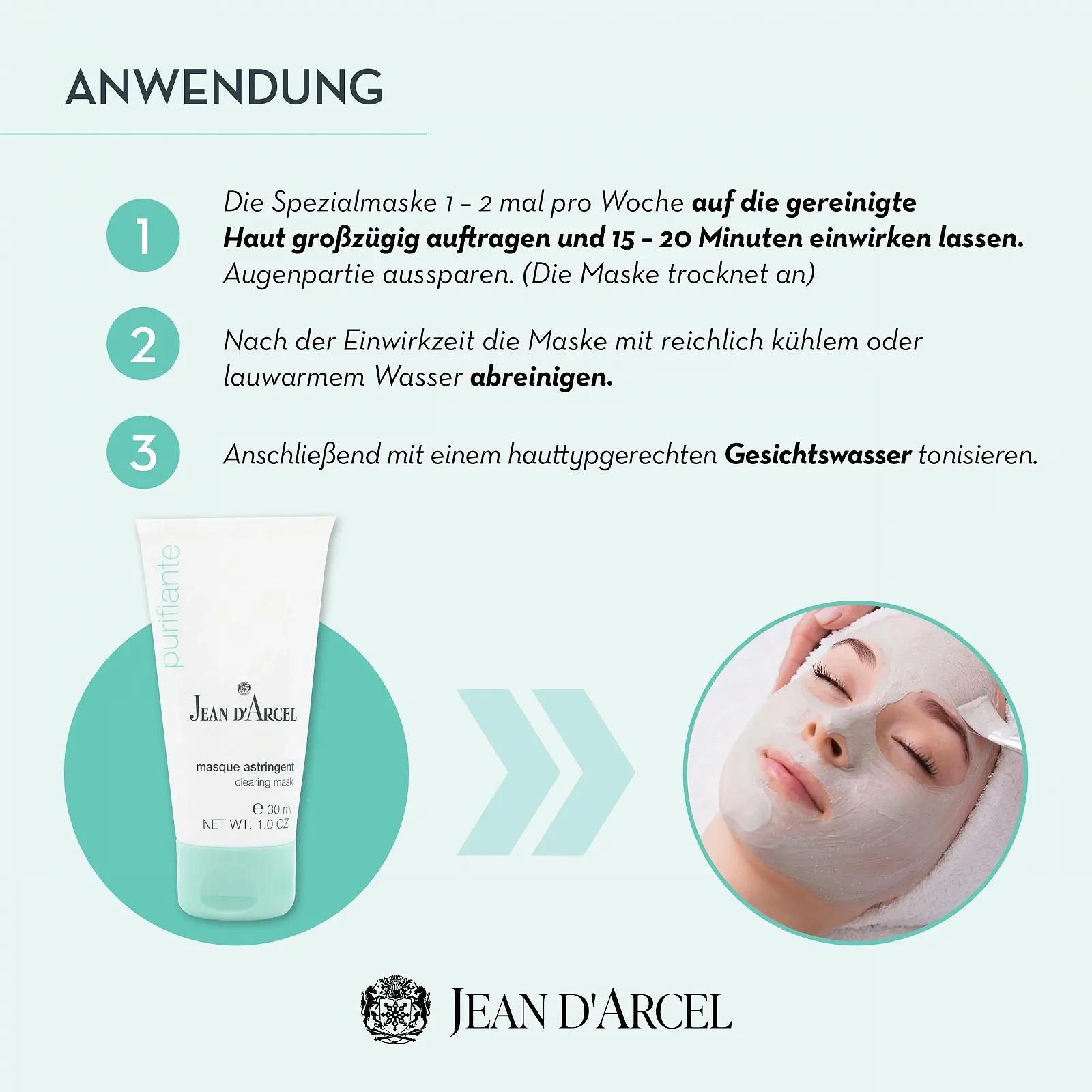 Маска JEAN D'ARCEL Purifiante Astringent для звуження пор проти почервоніння та жирної шкіри з білою глиною та алантоїном 30 мл, фото №3